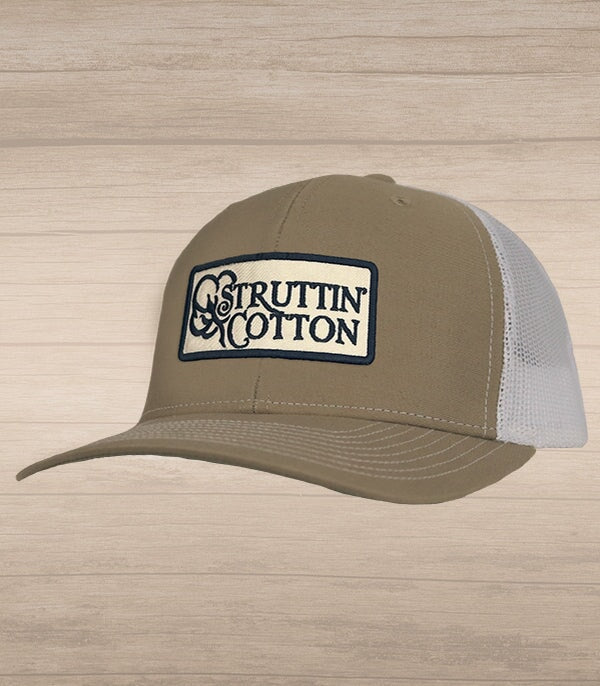 Cotton Boll Patch Snap Back Trucker - Khaki/White-Struttin Cotton