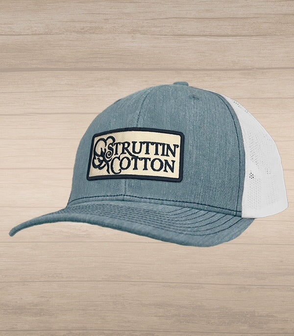Cotton Boll Patch Snap Back Trucker - Heather Grey/White-Struttin Cotton