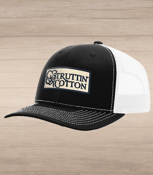 Cotton Boll Patch Snap Back Trucker - Black/White
