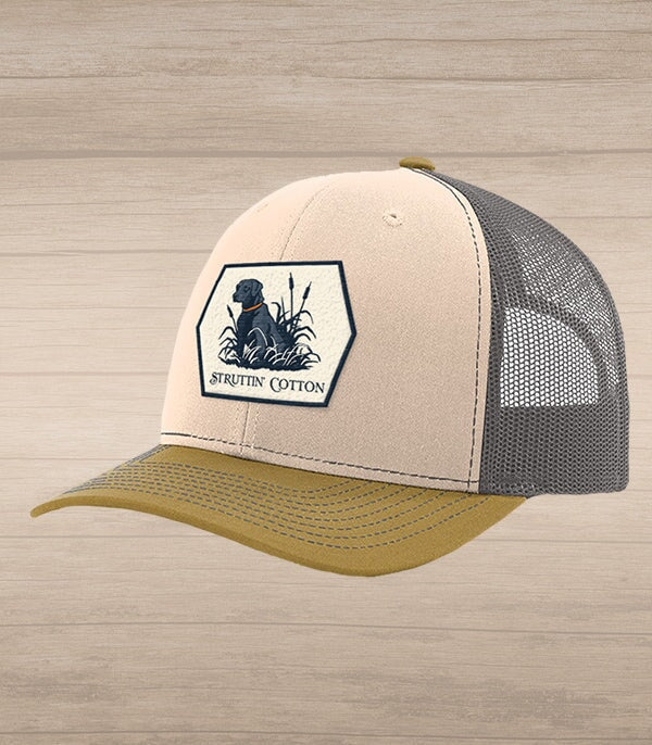 Lab Patch Snap Back Trucker - Mink Beige/Charcoal/Amber-Struttin Cotton