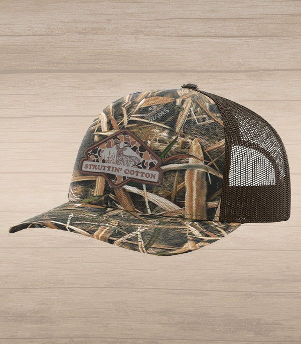 Diamond Buck Patch Snap Back Trucker - Mossy Oak Blades/Brown-Struttin Cotton