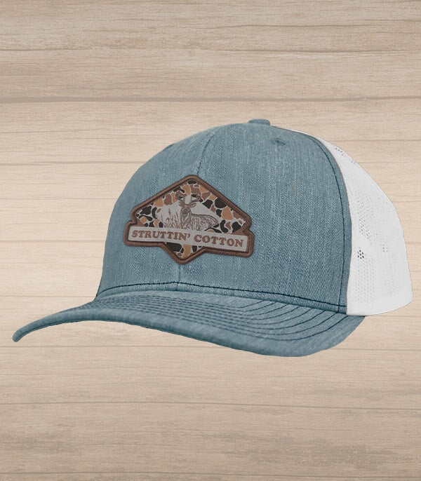 Diamond Buck Patch Snap Back Trucker - Heather Grey/White-Struttin Cotton