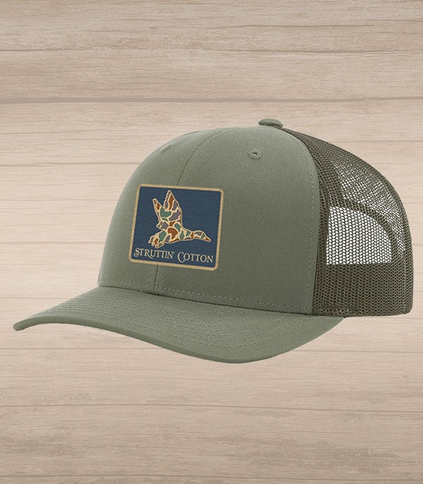 Old School Mallard Patch Snap Back Trucker Hat - Loden