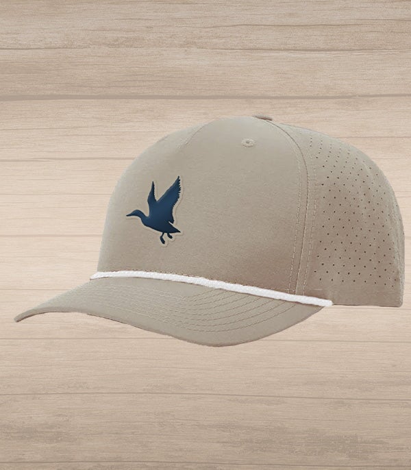 Flying Duck Silicone Patch Snap Back Rope Performance Hat - Grey with White Rope Hat