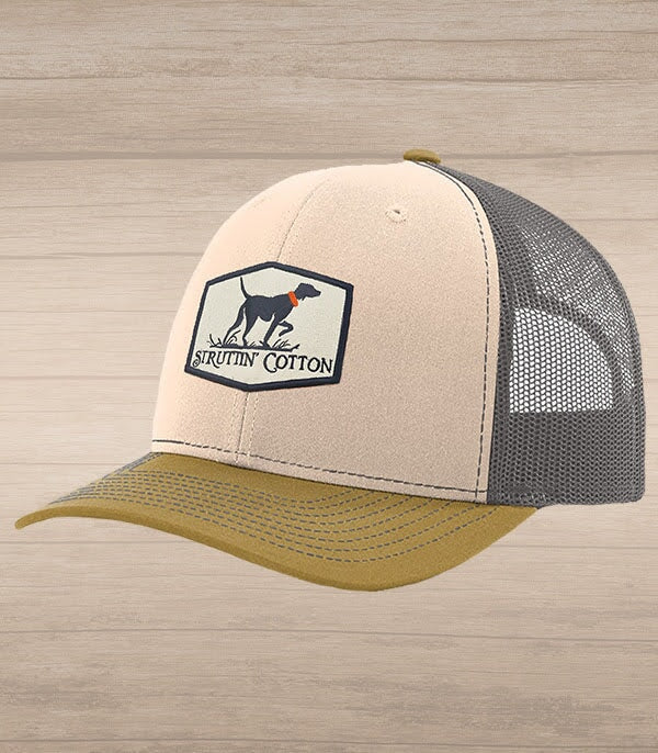 Pointer Patch Snap Back Trucker - Mink Beige/Charcoal/Amber-Struttin Cotton