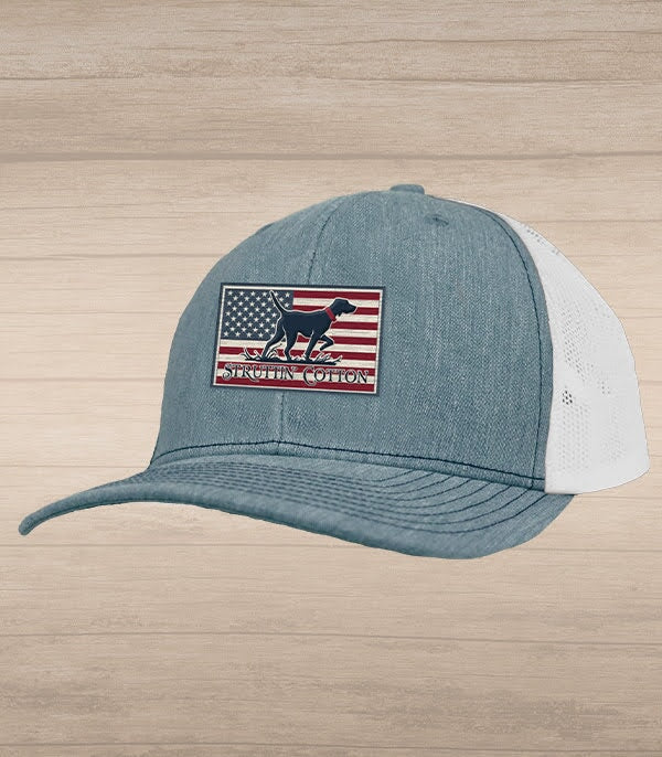 Freedom Pointer Patch Snap Back Trucker - Heather Grey/White-Struttin Cotton