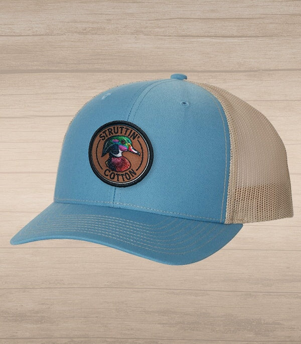 Wood Duck Cherish Patch Snap Back Trucker – Columbia Blue/Khaki