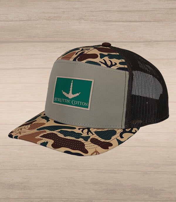 Turkey Track Patch Snap Back Trucker – 7 Panel Standout Camo