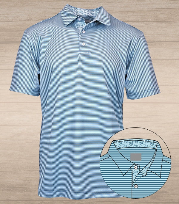 Andy Stripe Performance Polo with Dogs – Blue Tones