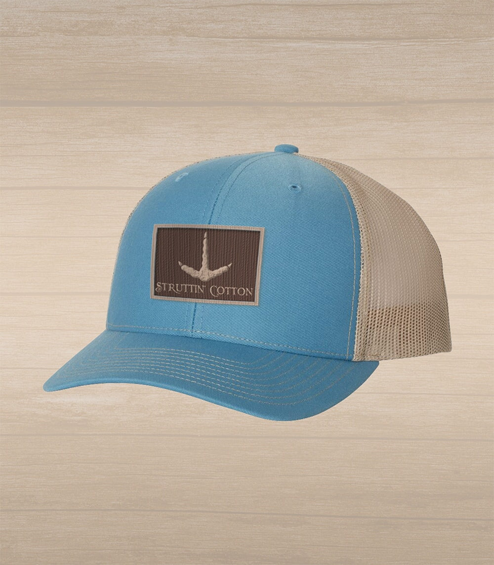 Turkey Track Patch Snap Back Trucker – Columbia Blue/Khaki