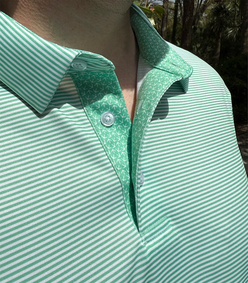 Andy Stripe Performance Polo with Tracks – Spring Green and White