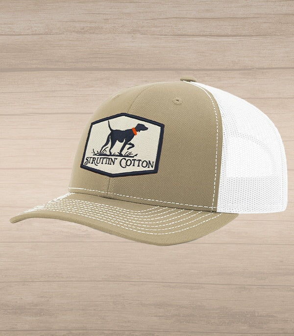 Pointer Patch Snap Back Trucker - Khaki/White-Struttin Cotton