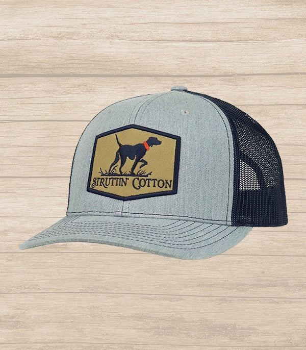 Pointer Patch Snap Back Trucker - Heather Grey/Navy-Struttin Cotton