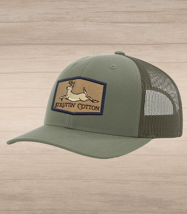 Running Buck Patch Snap Back Trucker - Loden-Struttin Cotton