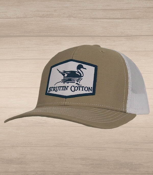 Pintail Patch Snap Back Trucker - Khaki/White-Struttin Cotton