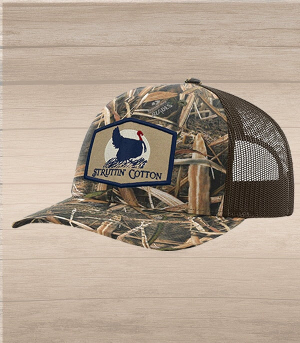 Turkey Sunrise Patch Snap Back Trucker - Mossy Oak Blades/Brown-Struttin Cotton