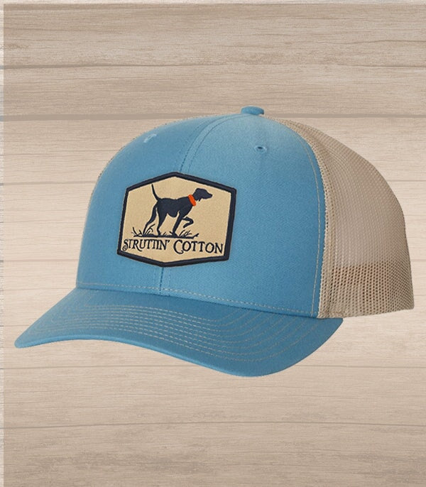 Pointer Patch Snap Back Trucker - Columbia Blue/Khaki-Struttin Cotton