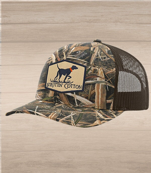 Pointer Patch Snap Back Trucker - Mossy Oak Blades/Brown-Struttin Cotton