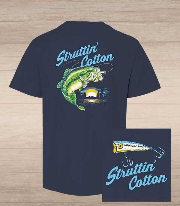 Kids Early Riser Fishing Graphic T-Shirt | Struttin Cotton Youth Small