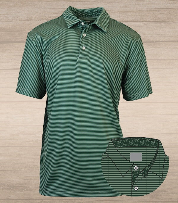Andy Stripe Performance Polo with Dogs – Forest &amp; Sage