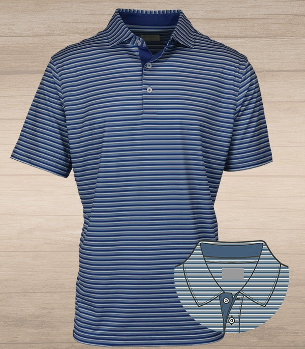 Miller Stripe Performance Polo – Blues &amp; Tan