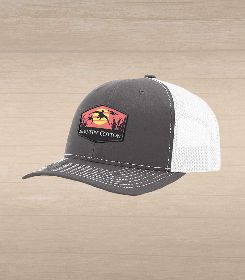 Evening Airshow Patch Snap Back Trucker Hat - Charcoal/White