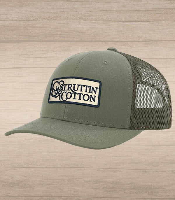 Cotton Boll Patch Snap Back Trucker Hat - Loden