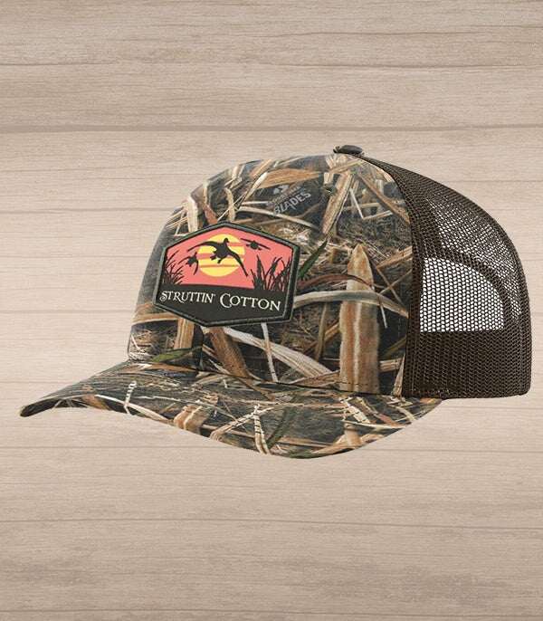 Evening Airshow Patch Snap Back Trucker Hat - Mossy Oak Blades/Brown