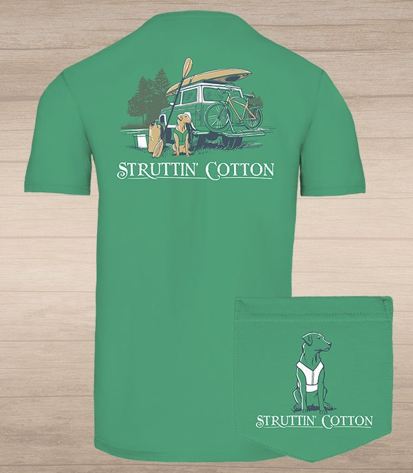 struttin cotton tshirt with a kayaking graphic