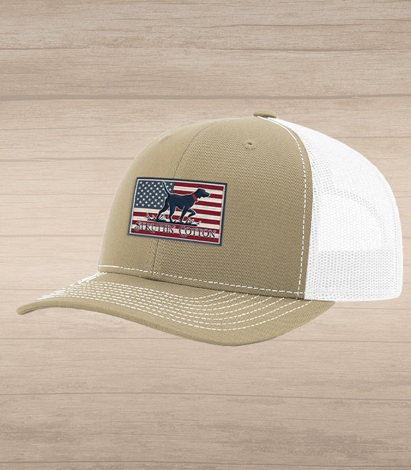 Freedom Pointer Patch Snap Back Trucker - Khaki/White-Struttin Cotton