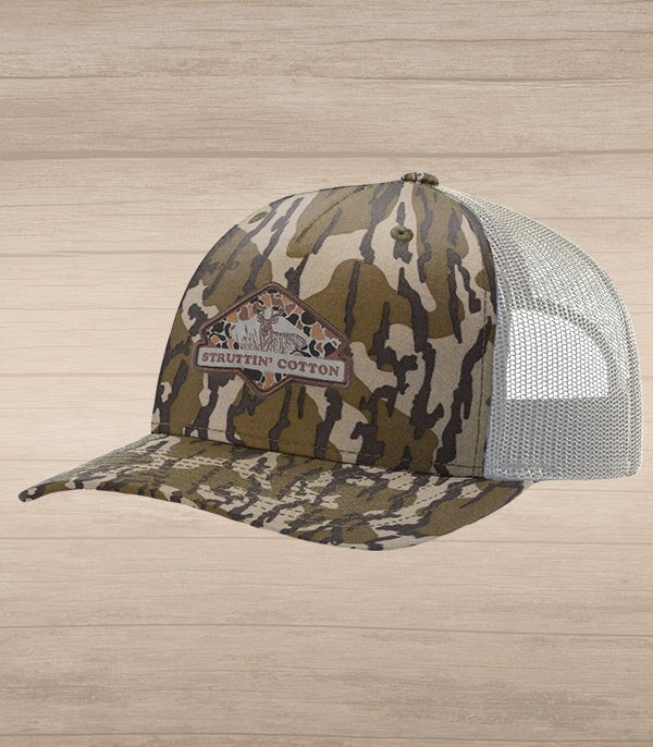 Diamond Buck Patch Snap Back Trucker - Bottomlands Camo/Khaki-Struttin Cotton