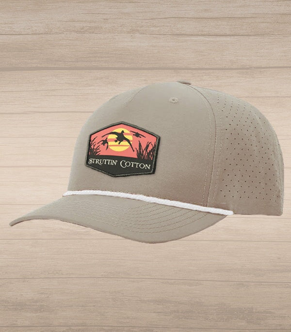 Evening Airshow Patch Snap Back Rope Performance Hat - Grey with White Rope Hat