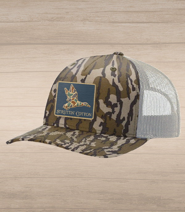 Old School Mallard Patch Snap Back Trucker Hat - Bottomlands/Khaki