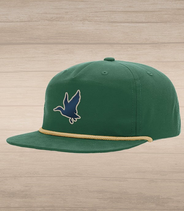 Flying Duck Silicone Patch Snap Back Rope Hat - Mallard Green with Tan Rope