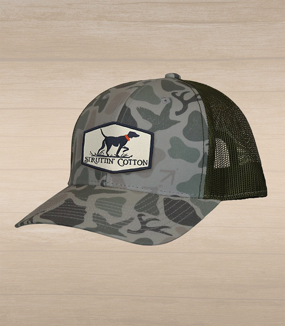 Pointer Patch Snap Back Trucker – Washed Standout Camo