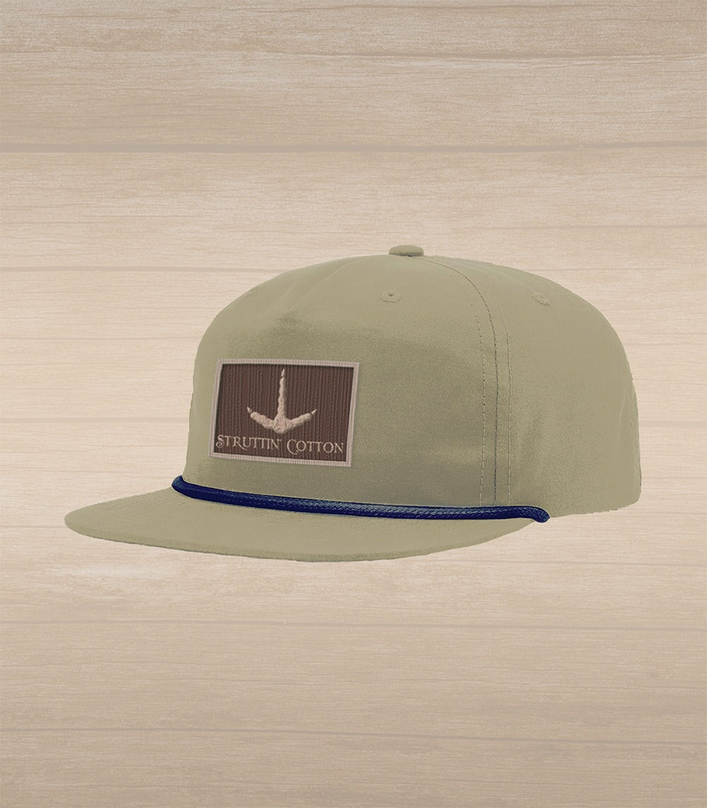 Turkey Track Patch Snap Back Rope Hat – Khaki with Navy Rope