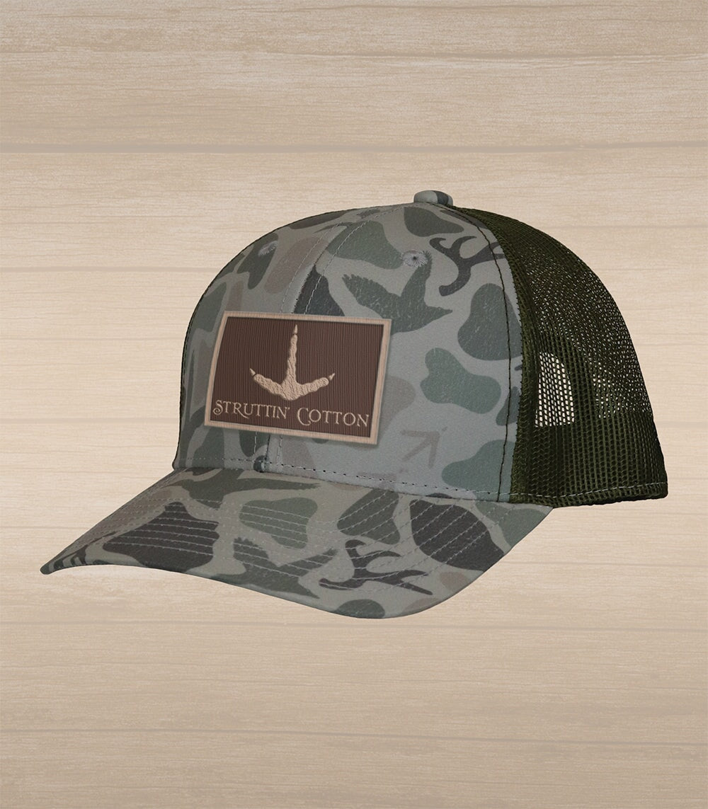 Turkey Track Patch Snap Back Trucker – Washed Standout Camo