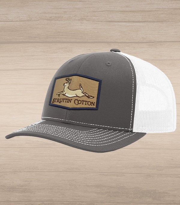 Running Buck Patch Snap Back Trucker - Charcoal/White