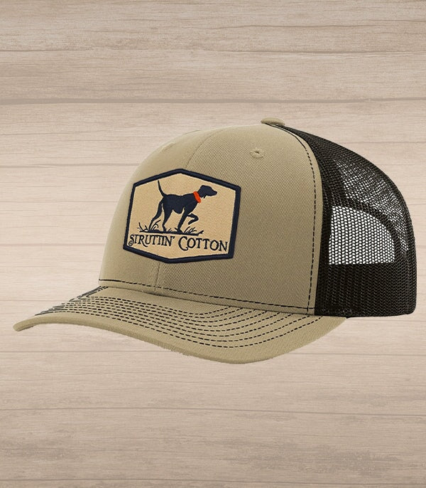 trucker hat with a dog patch